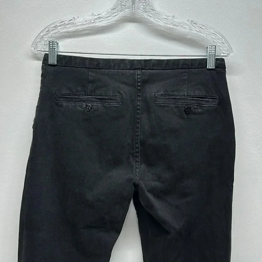 Tory Burch Denim Leggings Pants Jeans Low Rise Leather Trim Skinny Black Size 28